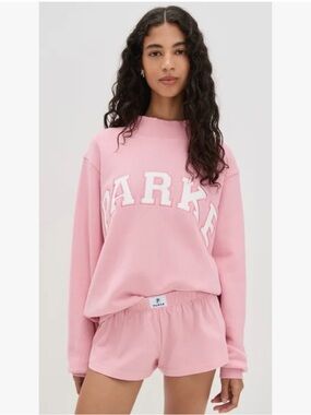 PARKE Heritage Varsity MockNeck Sweatshirt in Conch Pink / White